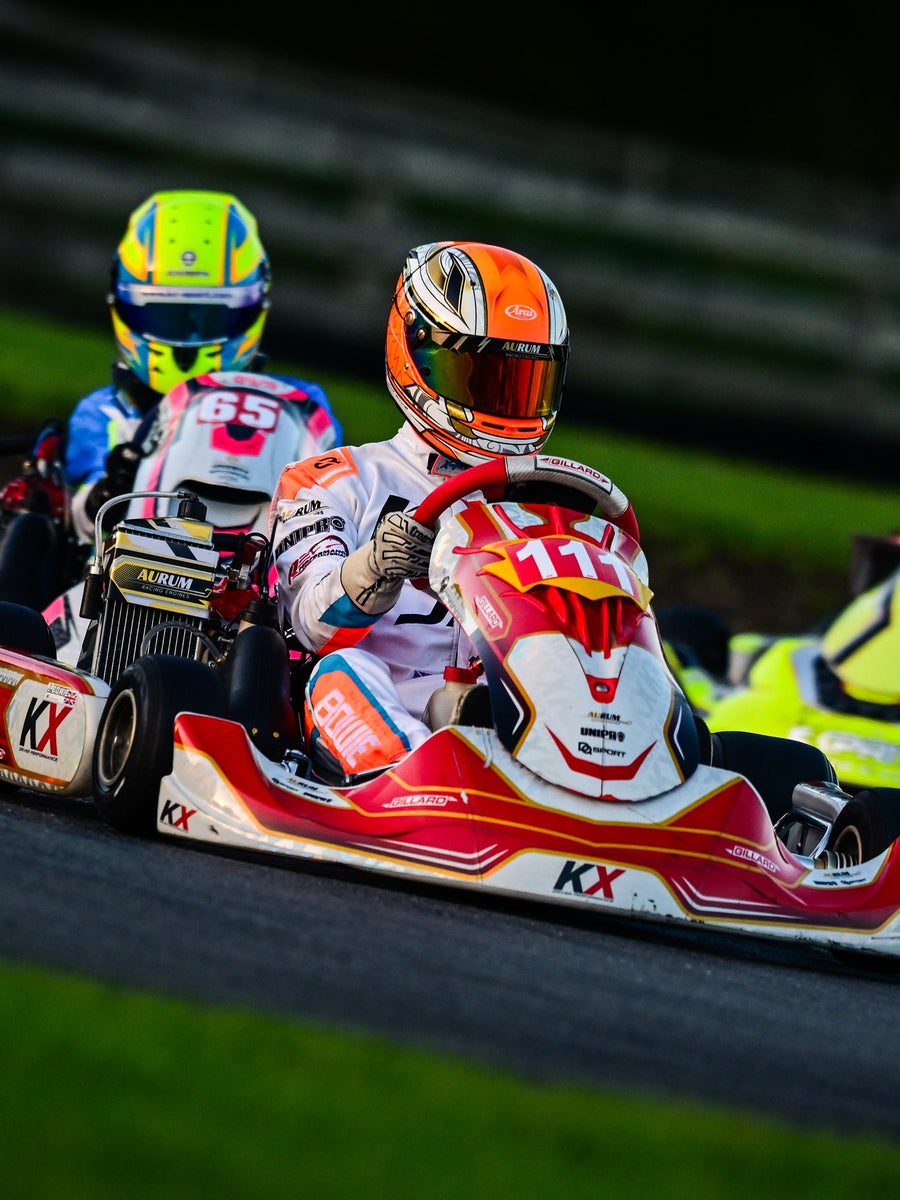 Jack Bowie in a custom CR X-PRO kart suit
